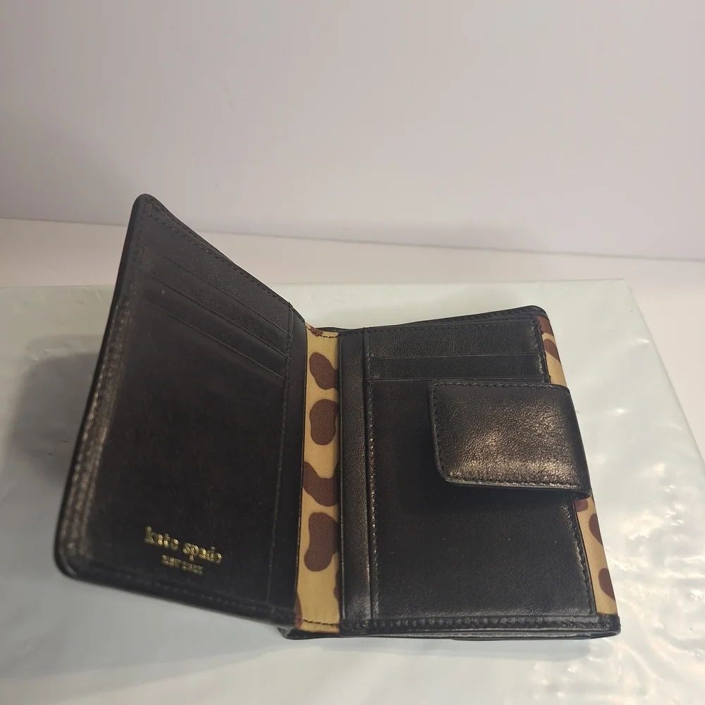 kate spade Leopard Print Bifold Wallet with Black Trim